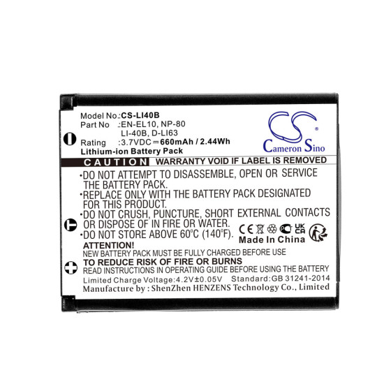 Cameron Sino CS-LI40B 3.7V 660mAh Li-ion baterija za kameru Olympus LI-40B, Nikon EN-EL10