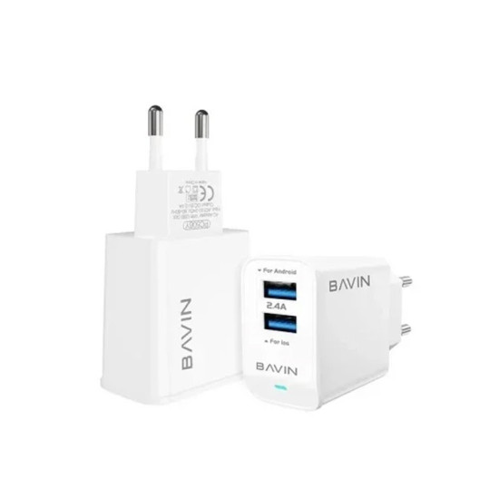 Bavin 2.4A 2xUSB-A + kabl type-A na type-C beli punjač